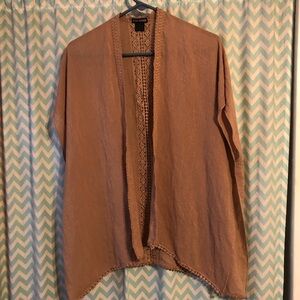 Steve Madden brown sleeveless kimono open front vest over piece swim coverup